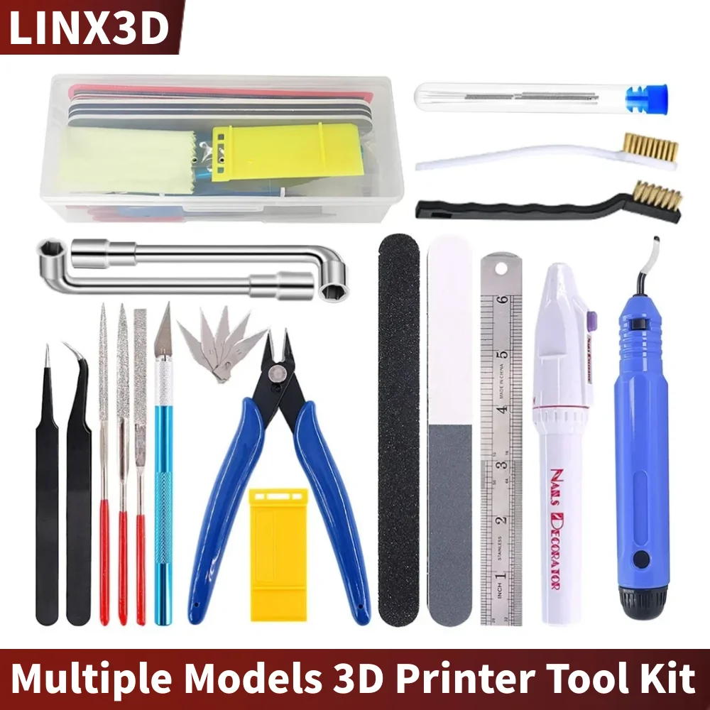 3D Printer Tool Kit Multi-functional DIY Printing Accessories with Trimming Knife Tweezers Pliers Cleaning Needle Scraper for De