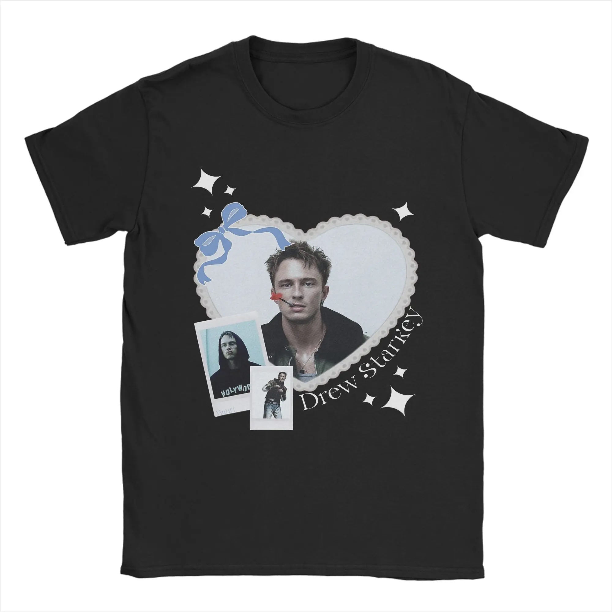 Drew Starkey Heart Coquette Blue Bow Men T Shirts  Novelty Tees Short Sleeve Round Collar T-Shirt Pure Cotton Clothing