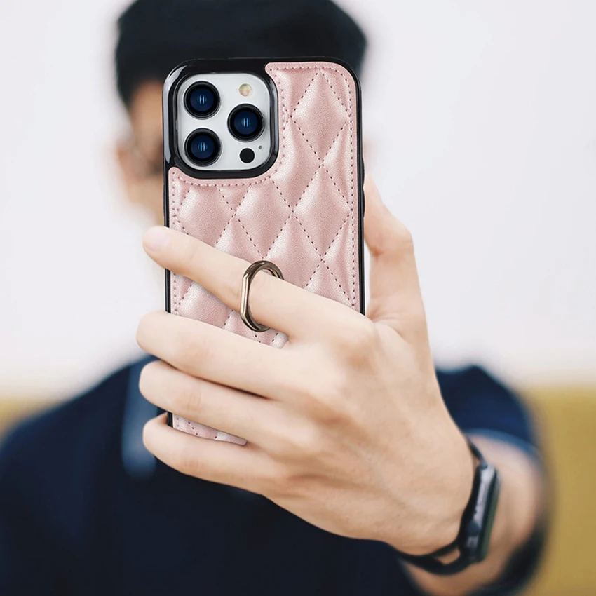 아이폰 16 15 14 13 Pro 12 11 Max Plus용 가죽 핑거링 폰 케이스, 사이드 데칼 16Pro 하드 폰 케이스, 15Pro 커버, Xs 7 쉘