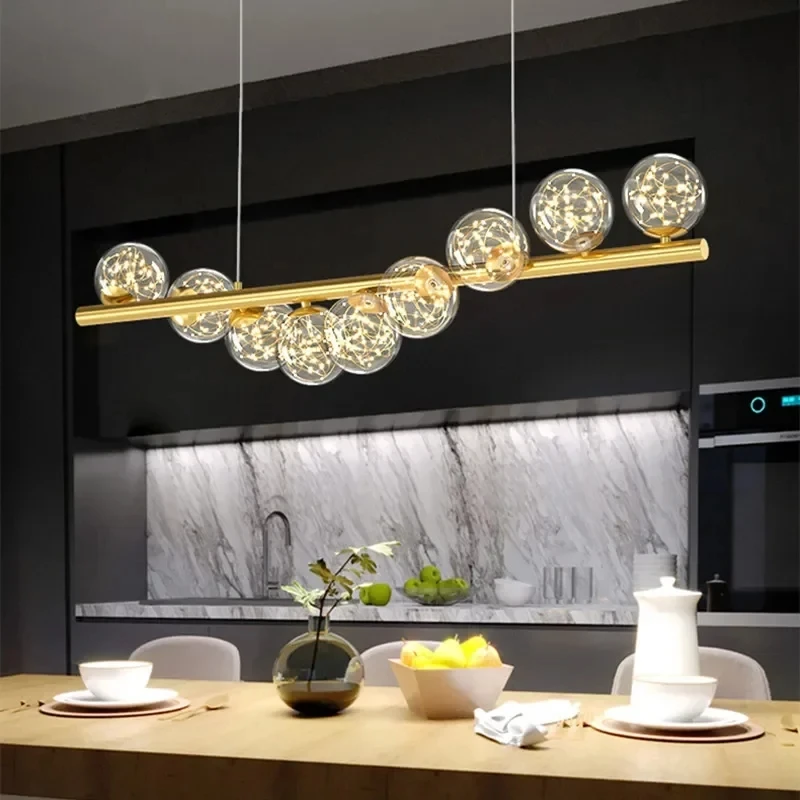 Nordic Long Glass Ball Ceiling Chandelier Gold for Bar Table Dining Room Kitchen Island Pendant Lights Home Decor Luster Fixture