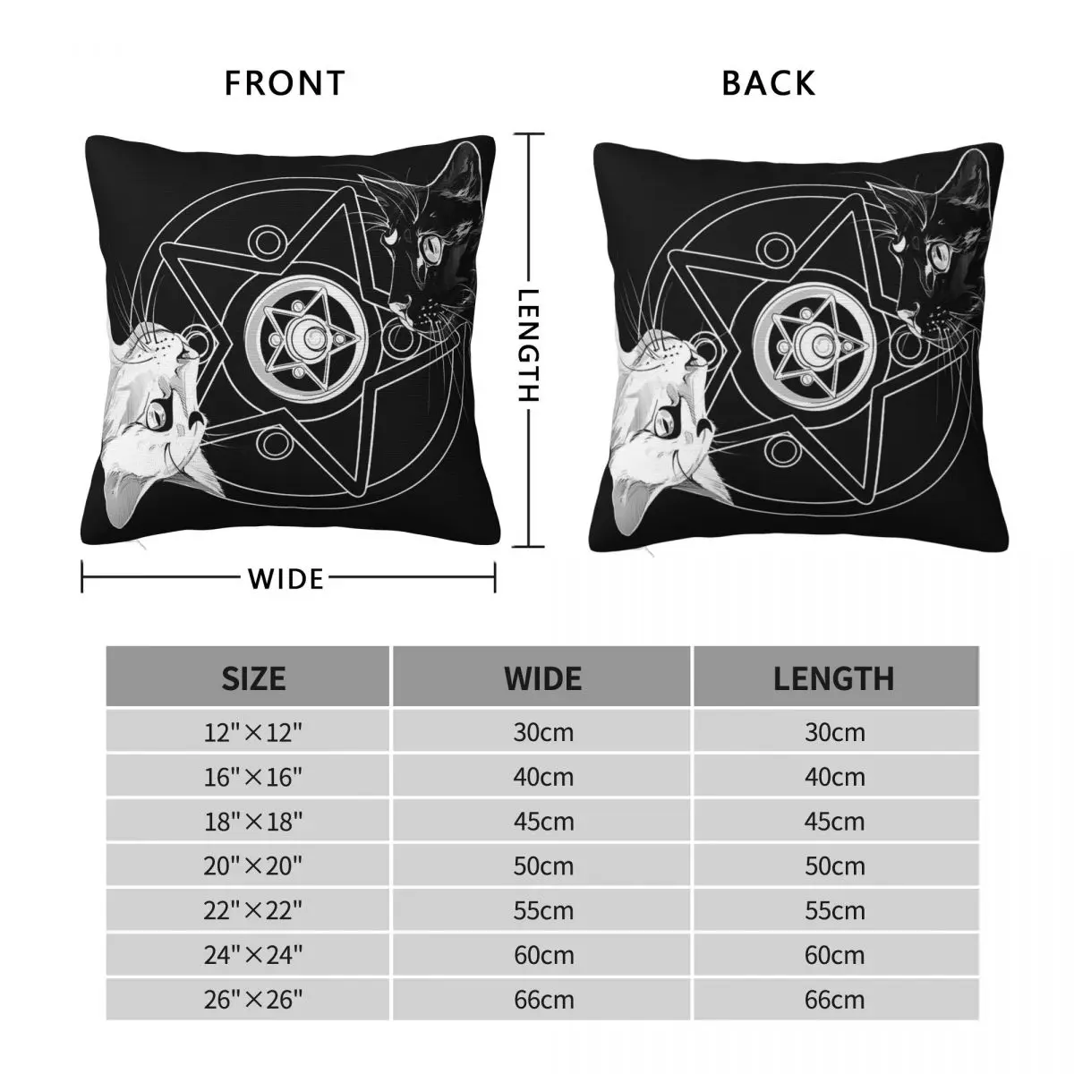 Gothic Cats White And Black Square Pillowcase Polyester Linen Velvet Pattern Zip Decor Pillow Case Sofa Seater Cushion Case