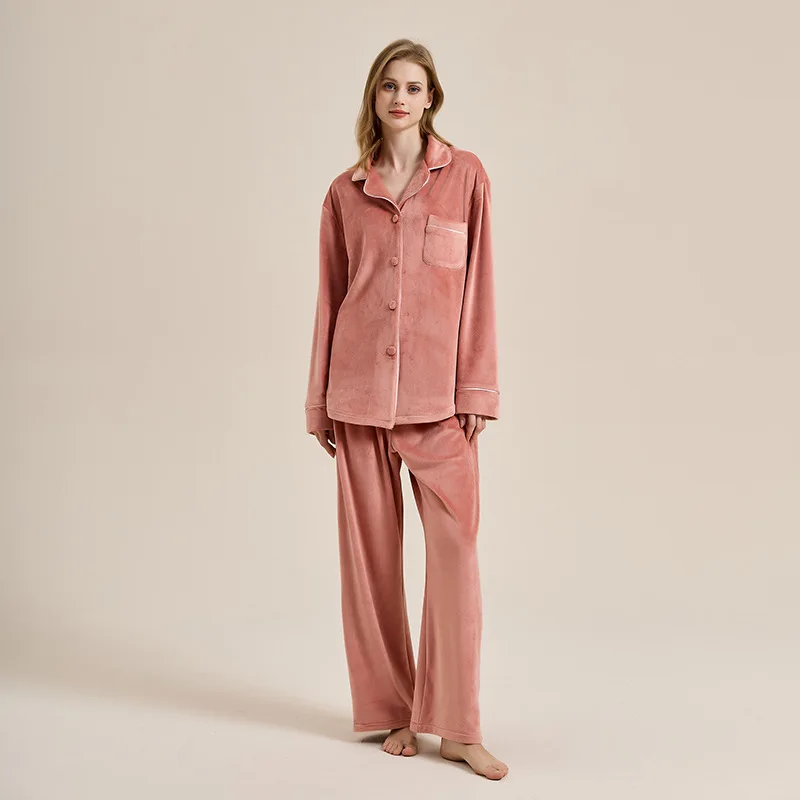 Ultra Soft Double Faced Coral Fleece Pajamas for Women, Winter Thermal Sleepwear Set, Cloud-Like Cozy Loungewear Home Outfit