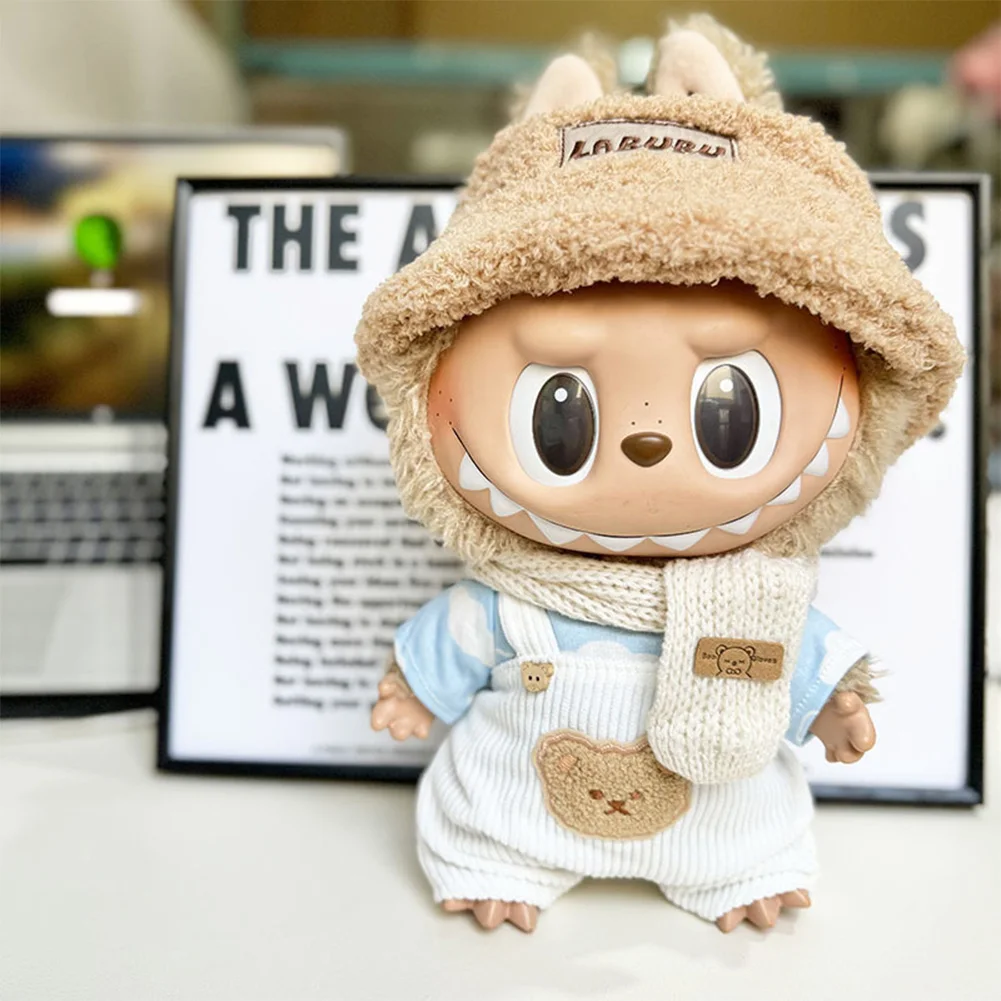 38cm 라부부 엑소 케이팝 미니 인형 옷, 귀여운 한국 아이돌 의상 세트, 스트랩 액세서리가 있는 흰 구름 셔츠