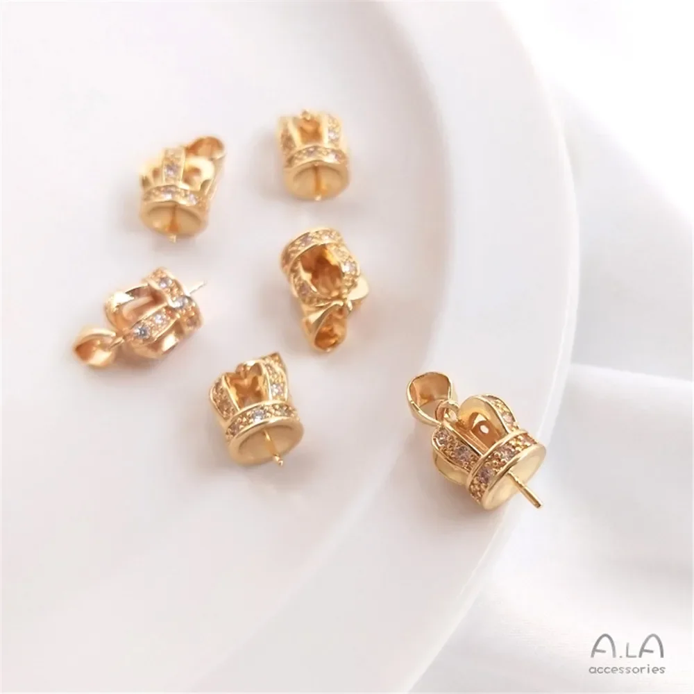 金メッキジルコニアクラウン,14k,ハーフホールパール,クリスタルペンダント,手作り,diyアクセサリーc069