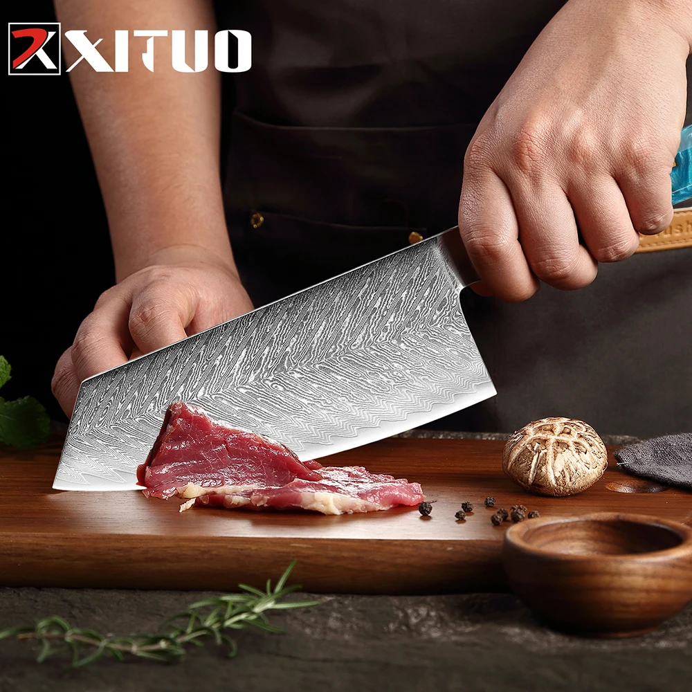 Damascus steel knife Genuine kitchen knife Household Sharp Slicing knife meat cutter Cleaver Knife Ladies Specialized Knife