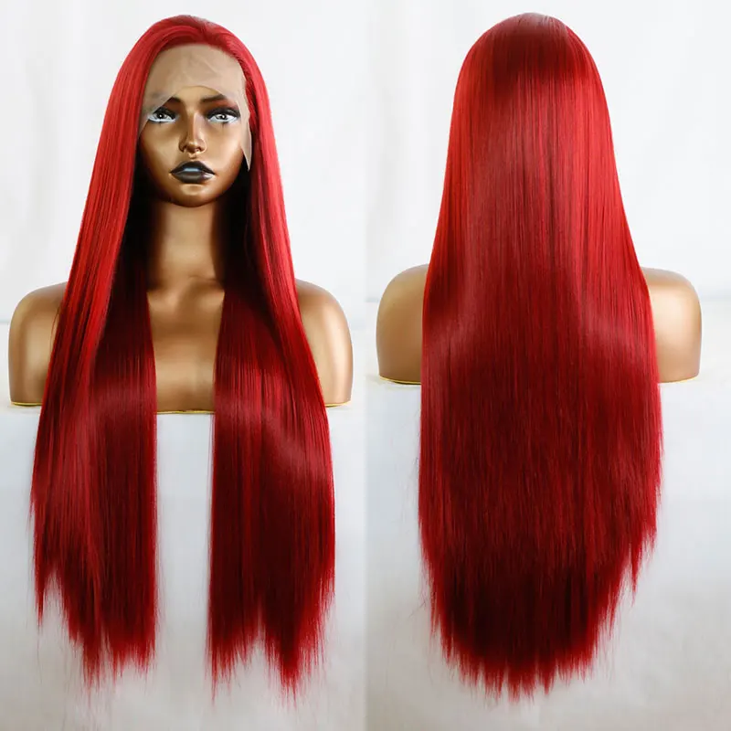 

Bombshell Red Color Straight Synthetic 13x4 Lace Front Wigs Glueless High Quality Heat Resistant Fiber Hair For Women Daily Use