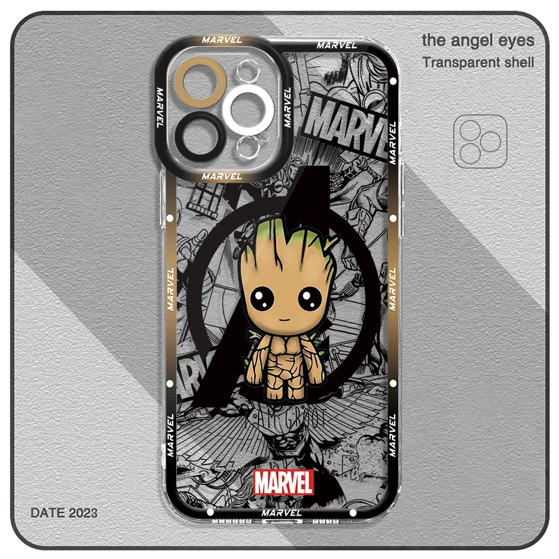 Clear Case for Moto G73 G72 G71 G52 G22 for Honor X8 X9a 90 Lite Cover for Poco X3 NFC Mi 11T Marvel Avengers Iron Man Groot