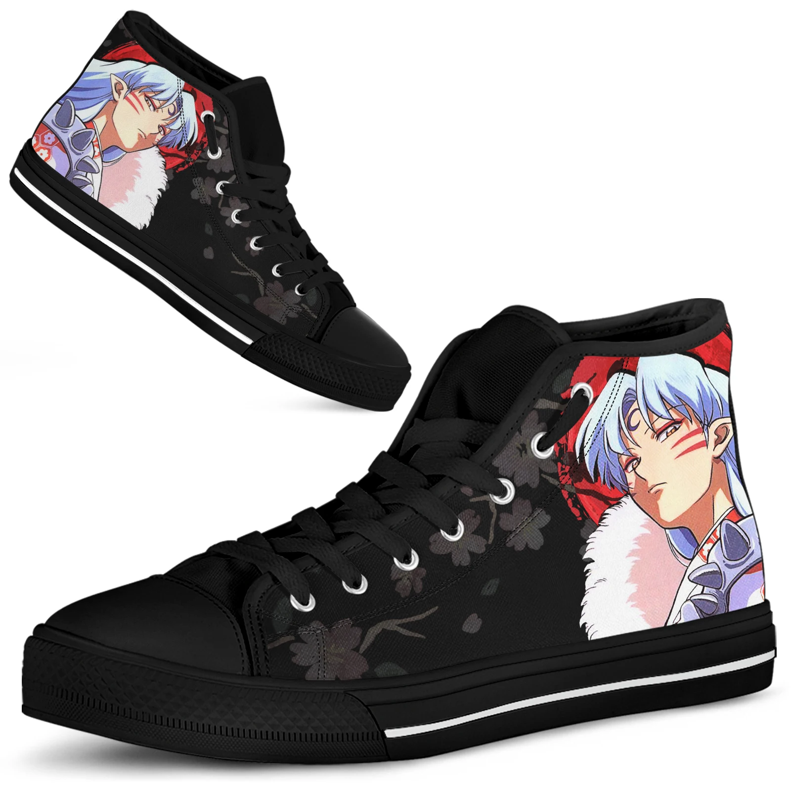 ELVISWORDS Inuyasha Anime Women's Lace-up Flat Shoes Comfortable Outdoor High-top Women's Vulcanized Shoes Japanese Anime Shoes