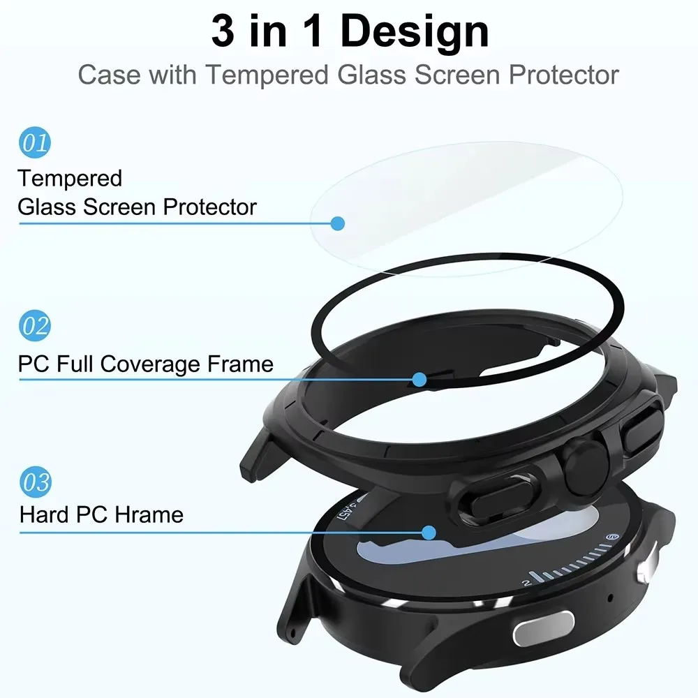 Glass+Case For Samsung Galaxy Watch 7 40mm 44mm, Turning into Ultra 47mm Upgrade,All-Around Protective Protector Cover Bumper