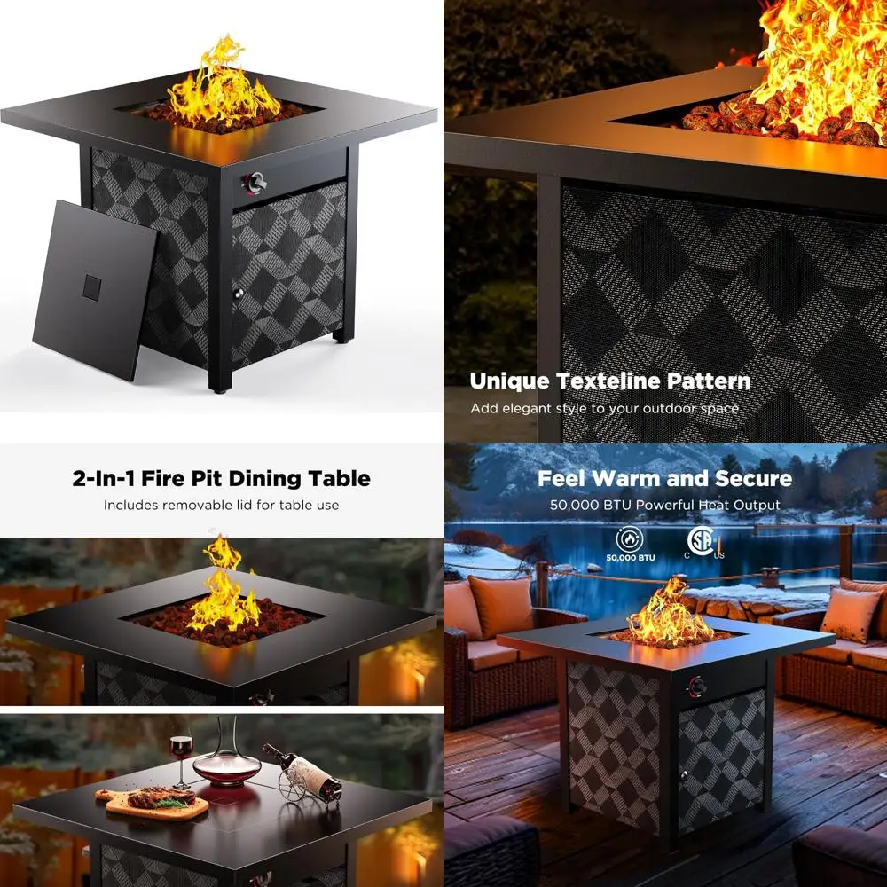 طاولة حفرة نار من البروبان المعتمد من CSA مقاس 32 بوصة مع وحدة حرارية بريطانية 50000 وحدة حرارية بريطانية للاستخدام في الفناء الخارجي، بما في ذلك غطاء قابل للإزالة #1