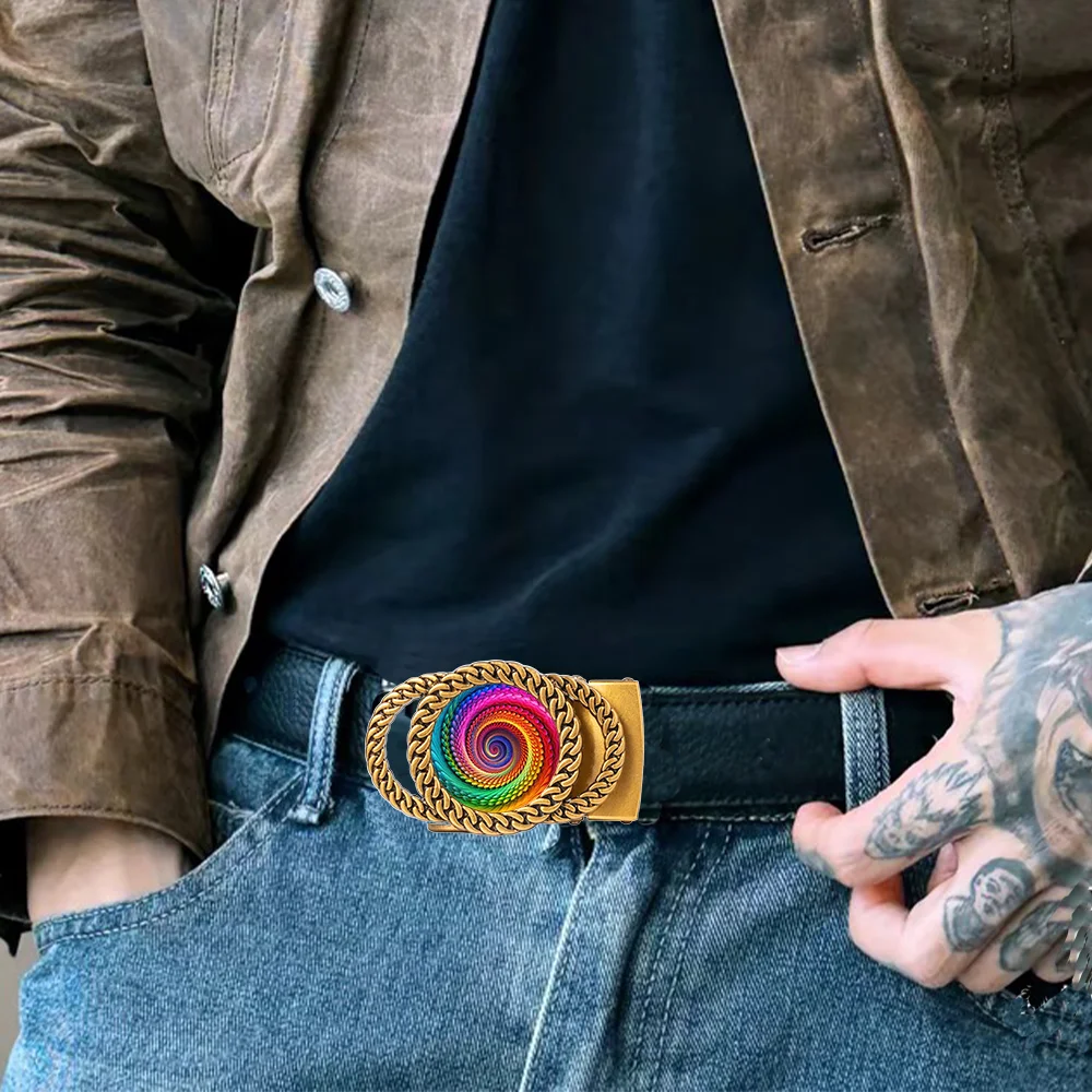 Colorful Mandala Pattern Automatic Ratchet Belt Buckle Trendy Personalized Waist Accessory Gift for Friends