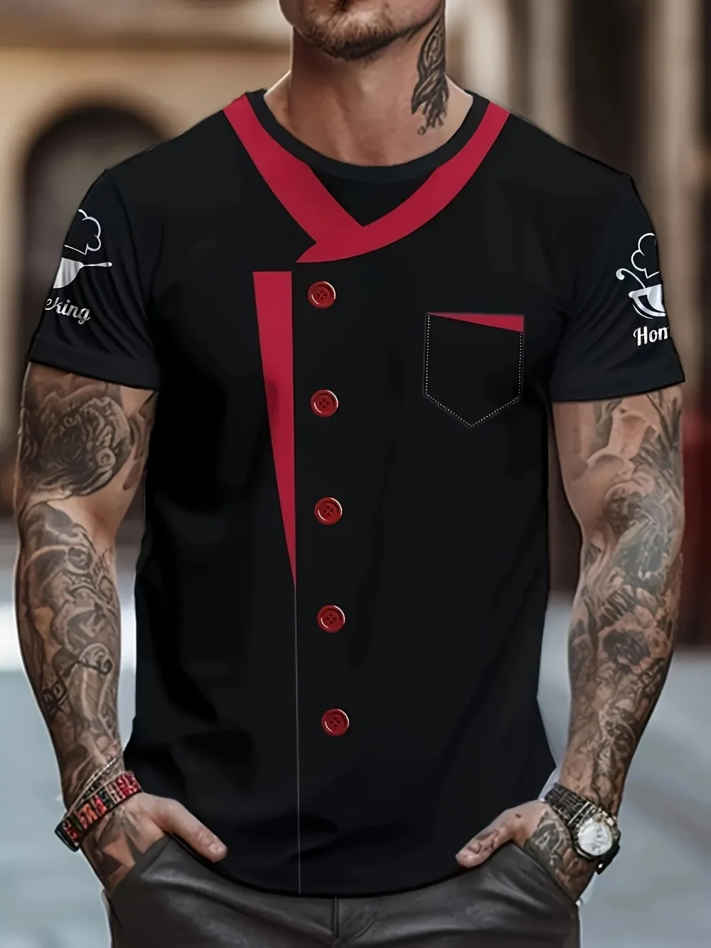 Role-play Chef Pattern3D Prin sport Quickdry Breatha Men Tshirt Outdoor Street Fashion Casual Work uniform Parent-Child Clothing