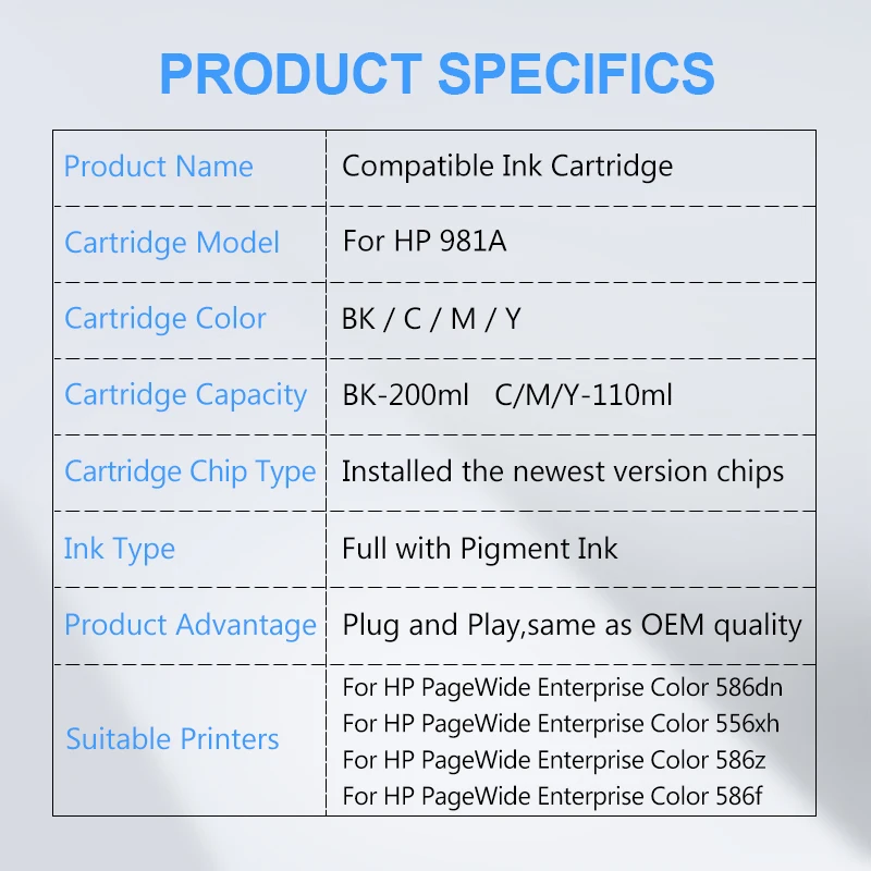 خرطوشة حبر HP 981A لطابعة 556 556dn 586dn 586z 586f E58650 E58650dn صبغة كاملة متوافقة مع خرطوشة حبر 981 مجموعة واحدة #3