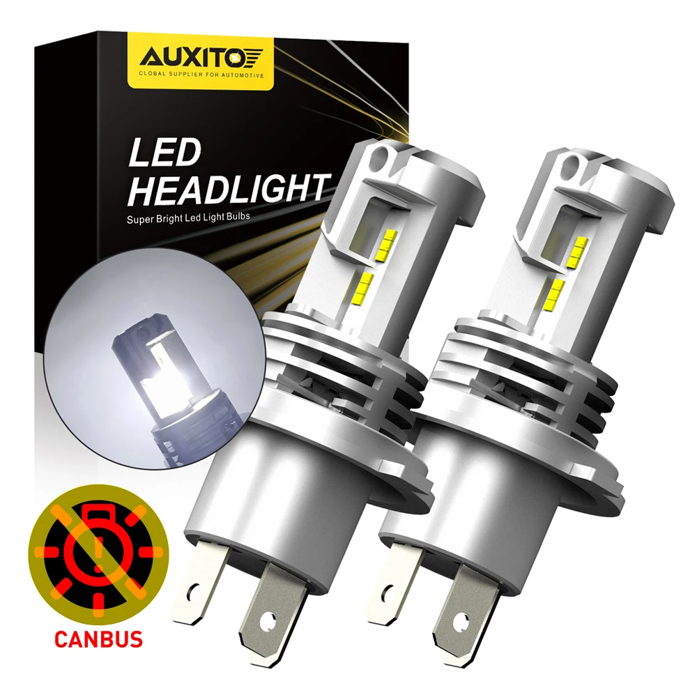 AUXITO 2Pcs H4 9003 HB2 LED Canbus High and Low Beam Headlamp 12V 24V Turbo LED H4 Auto Head Light Bulb ZES LED Chips No Error