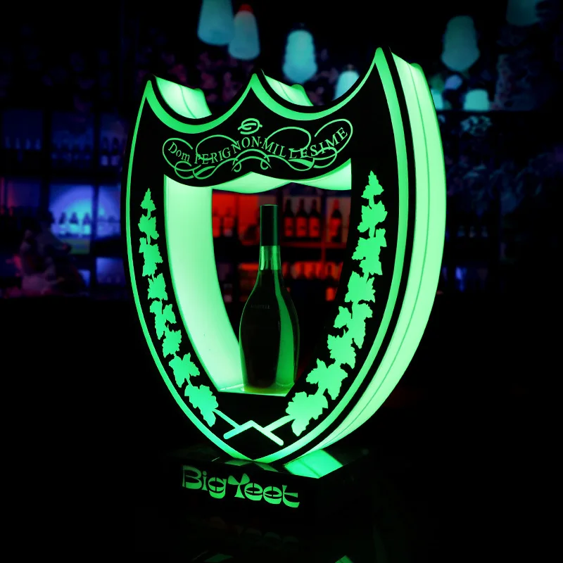 Rechargeable Glowing Shield Glorifier Display VIP Service Dom Perignon Champagne Bottle Presenter for Night Club Bar Party Loung