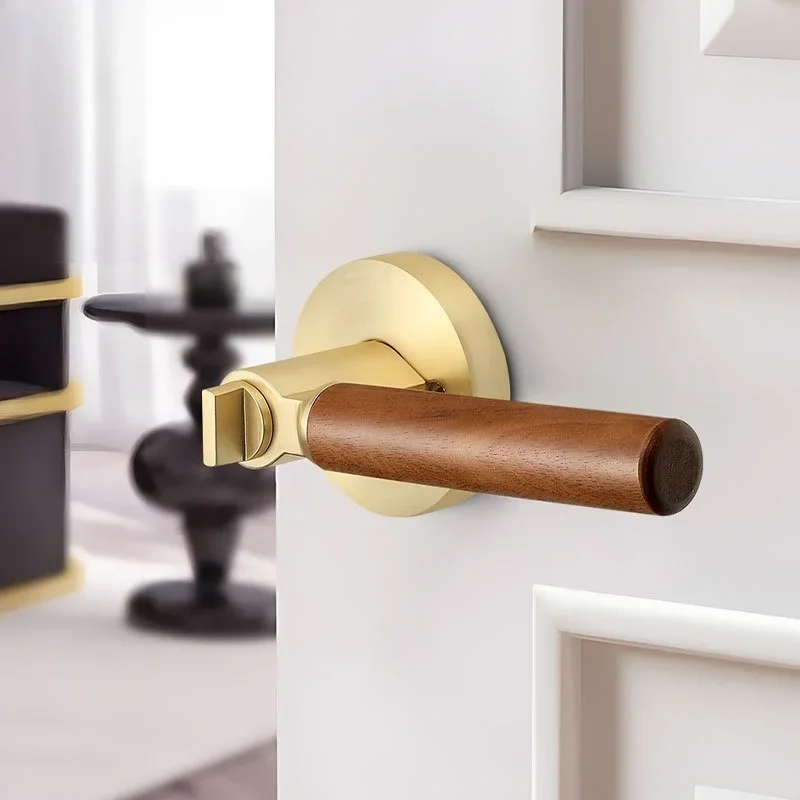 New Chinese Style Walnut Wood Door Lock Solid Wood Lever Handle Interior Privacy Lock for Bedroom Bathroom Home Hardware