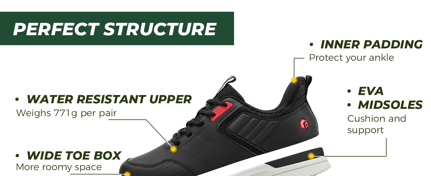 Fitville Professionelle Herren-Golfschuhe mit extra breiter Zehenpartie, lässige Golfsneaker, gepolsterte, wasserabweisende Sportschuhe für Herren – Detail 5