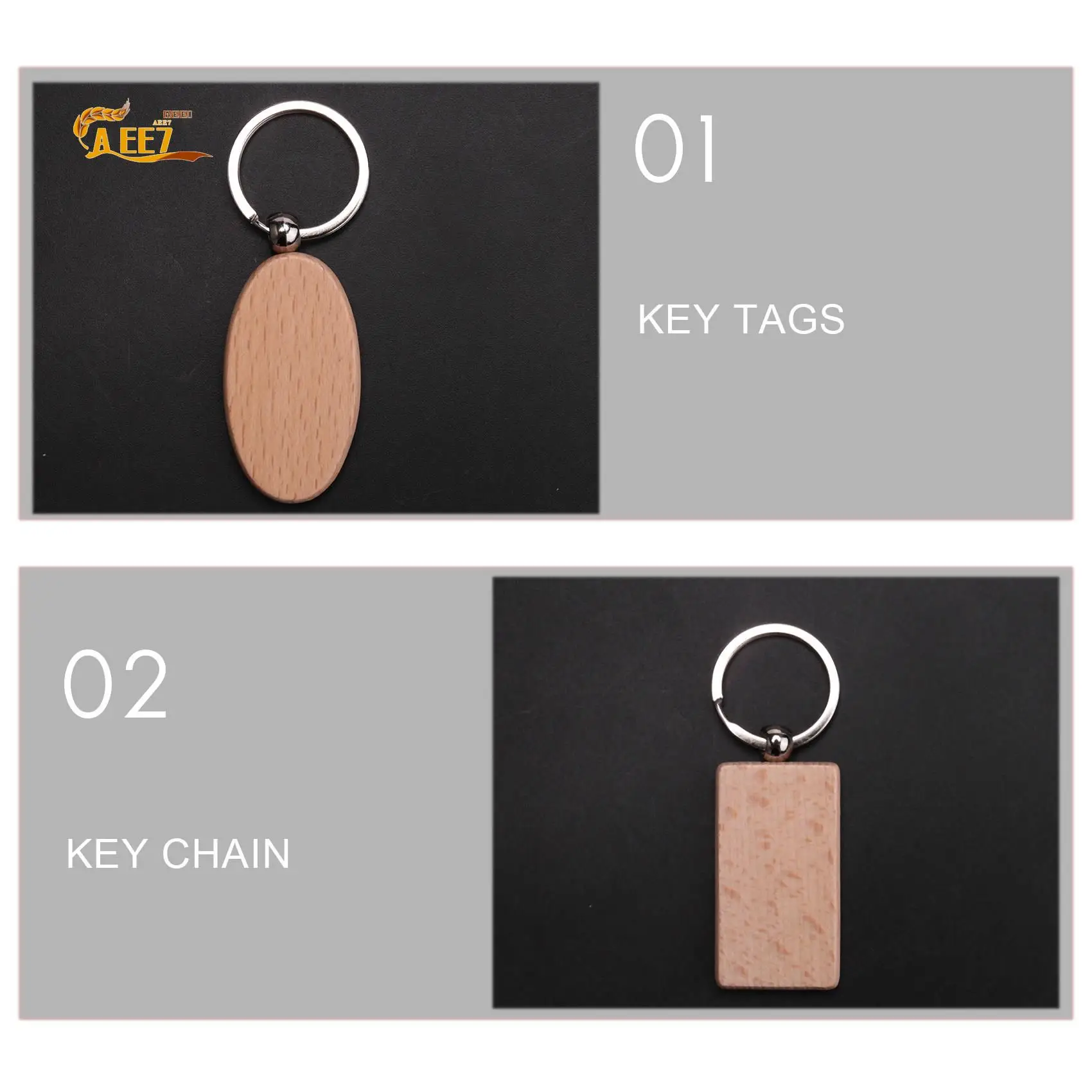 AEE7-40 Pcs Blank Wooden Key Chain DIY Wood Keychains Key Tags Gifts,20 Pcs Oval & 20 Pcs Square