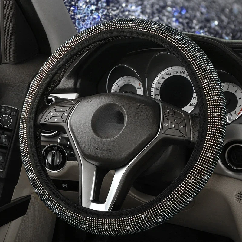 Car Steering Wheel Cover Colorful Hot Stamping Luxury Crystal Rhinestone Car Covered Auto Accessories Case Car Styling