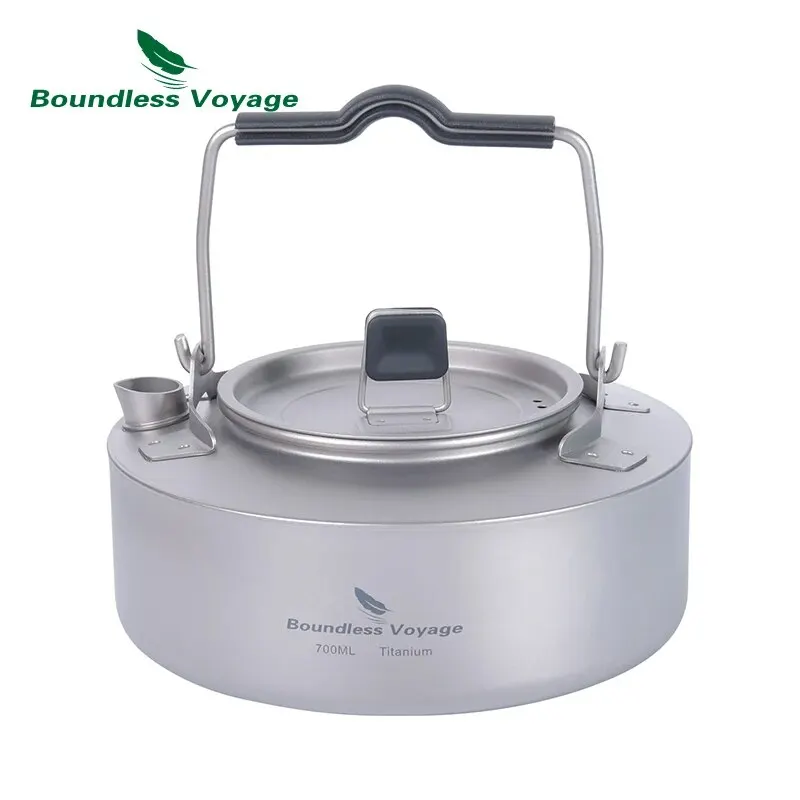 Boundless Voyage Titanium 700/1000ml Tea Kettle with Folding Handle Outdoor Camping Cookware Ultralight Portable Teapot