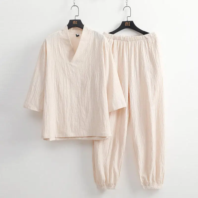2026 Unisex Baumwoll-Leinen Hanfu Zweiteiliges Set im Buddha-Stil mit 3/4-Ärmeln, lockeres Yoga-, Meditations- und Teezeremonie-Outfit für Zuhause und Freizeit – Detail 7