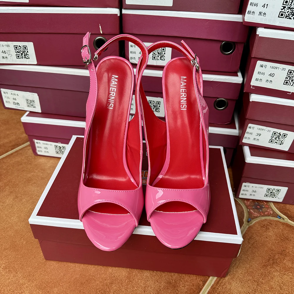 Sandały damskie 16cm Extreme Metal High Heels Sexy Pink Stilettos Pumps Peep Toe Fetish Model Club Man Crossdresser Unisex Shoes