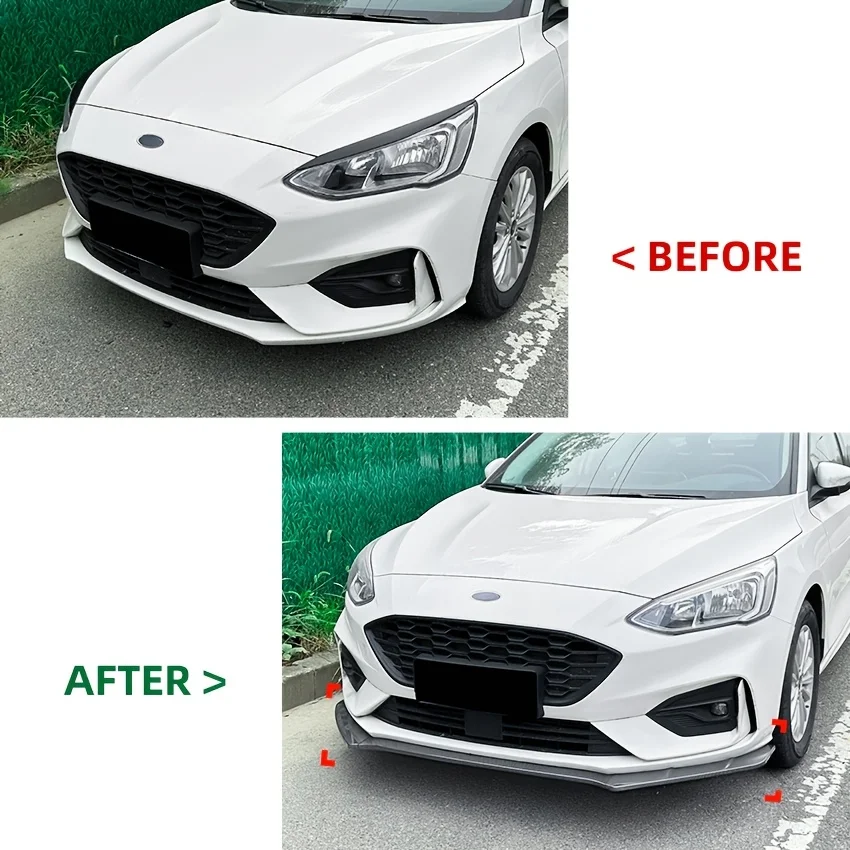 3-Piece Front Splitter Lip For Ford Focus MK4 ST Line 2019 2020 2021 2022 Front Bumper Accessory Glossy Black/Carbon Look