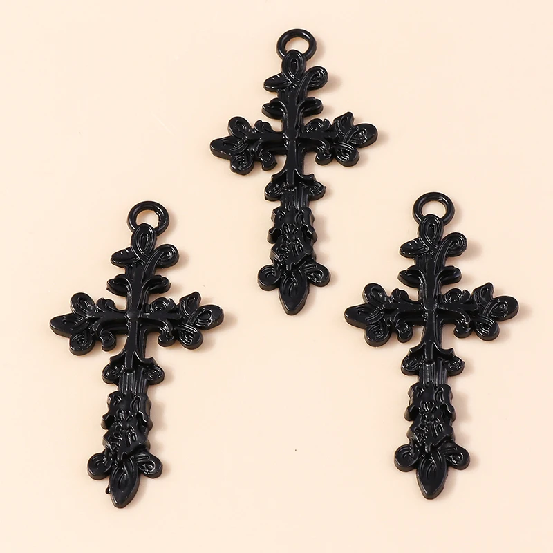 Leslie 10 Stück Steampunk-Kreuz-Charm für die Schmuckherstellung, schwarze Farbe, Kreuz-Anhänger, Halskette, Schlüsselanhänger, DIY-Hip-Hop-Schmuckzubehör – Detail 18