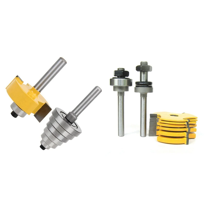 2025 New 1/4 Inch Shank Rabbeting Router Bit With 6 Bearings Set & 1 Set 1/4Inch Shank Slot ,Assembly 6 Cutters