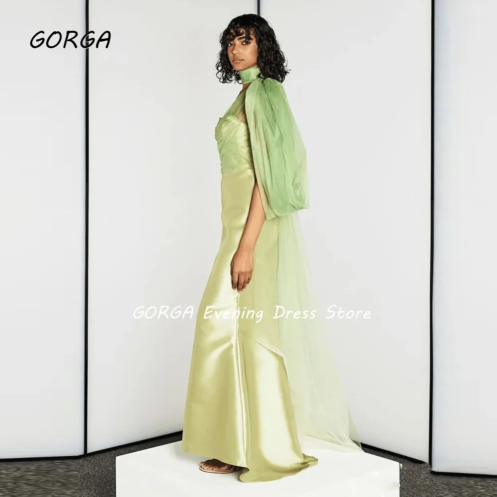 GORGA Simple Olivine Green Strapless Mermaid 2024 Slim Satin Ocassion Gown Floor-Length Formal Evening Dress Party Dress