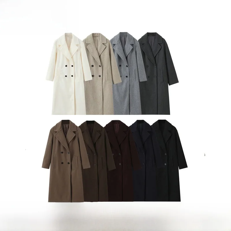 

Faionable Long Sve пальто с лацканами, новая осенне-зимняя свободная женская верхняя одежда из мягкого полиэстера, уличная одежда средней длины
