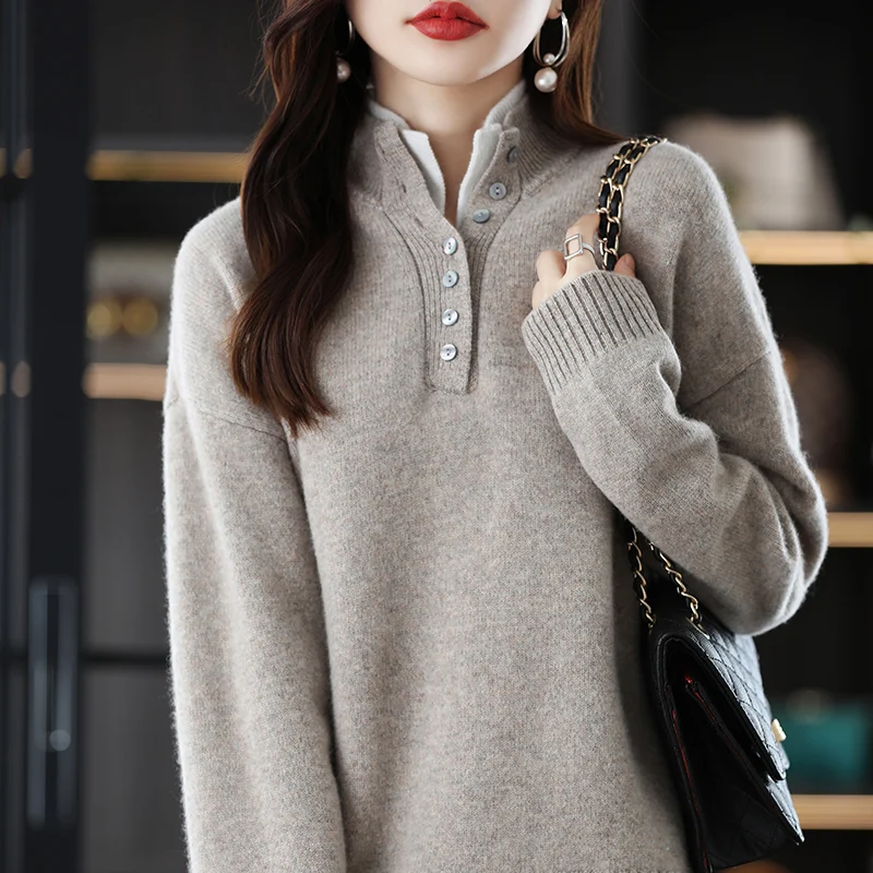 New 2022 Ladies 100% Cashmere Wool Suit Casual Long Sleeve Pullover Sweater Solid Color Knit Long Wide Leg Pants Pure Wool Suit