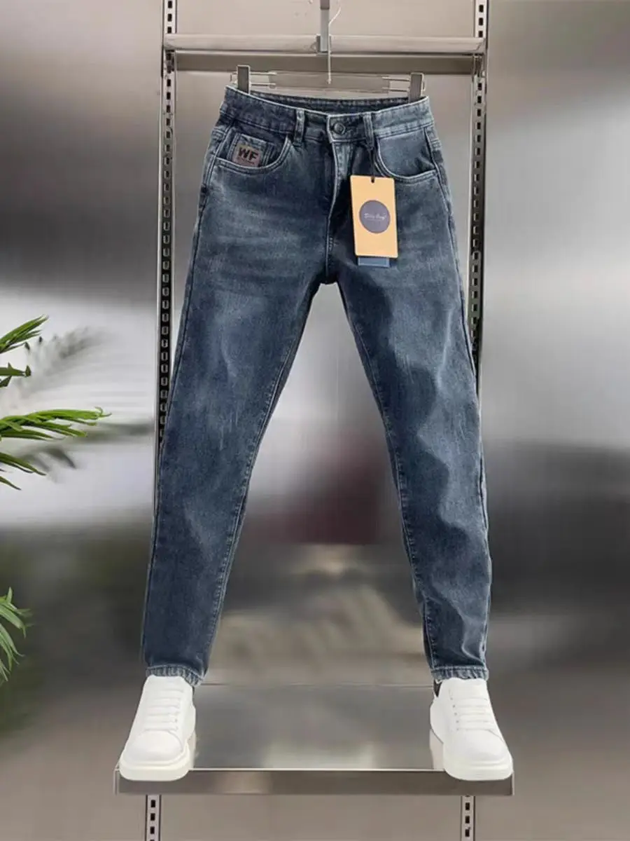 

Men's Jeans Spring Autumn Winter Fleece Lined Slim Fit Thick Work Trousers Straight Leg Harlan Pants Cotton Stretch Denim