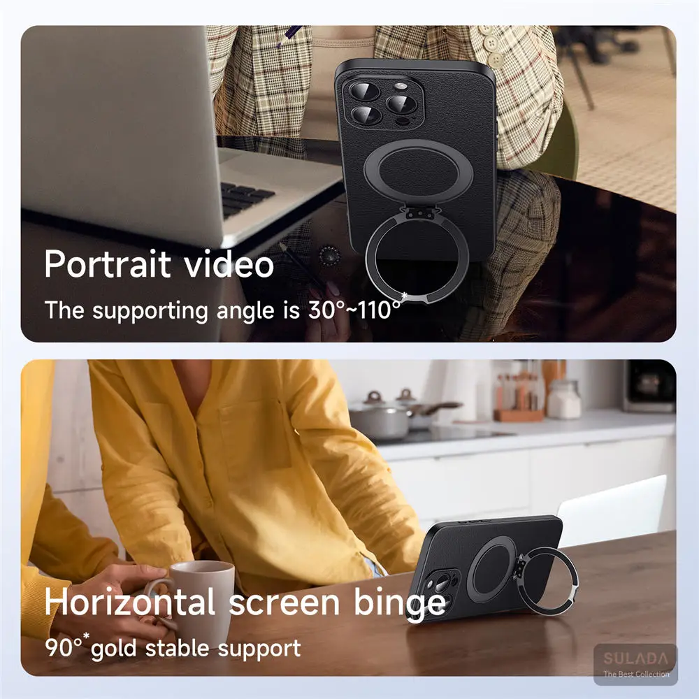 حافظة من جلد البقر الطبيعي المغناطيسي ، غطاء خلفي بقوس ، نحيف ، مناسب لهاتف آيفون 16 برو ، 16 ، 15