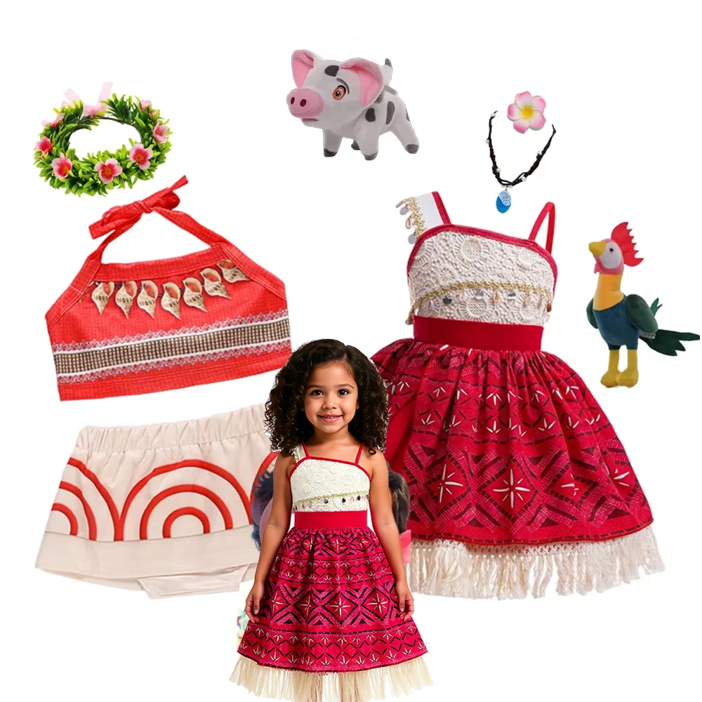 New Moana Dress Costumes Kids Girl Cosplay Toddler Movie Ocean Adventure Infant Frock Halloween Party With Chick Clothes