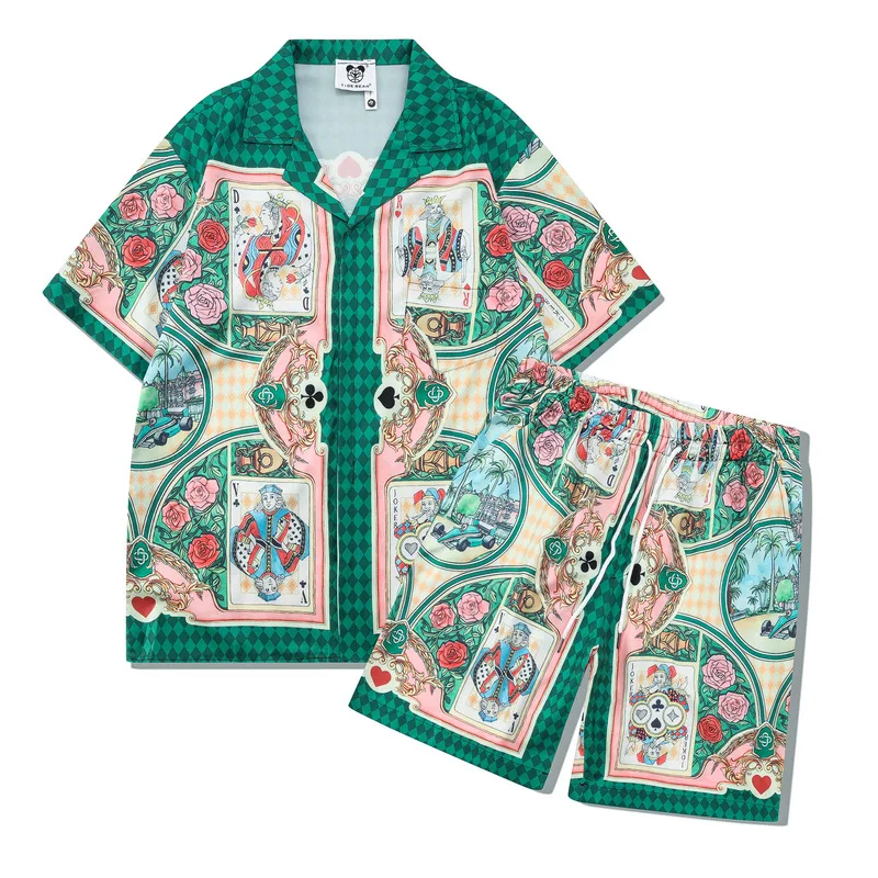 

Digital printing court style European and American fashion brand shirt suit casual shorts loose short-sleeved shirt male summer