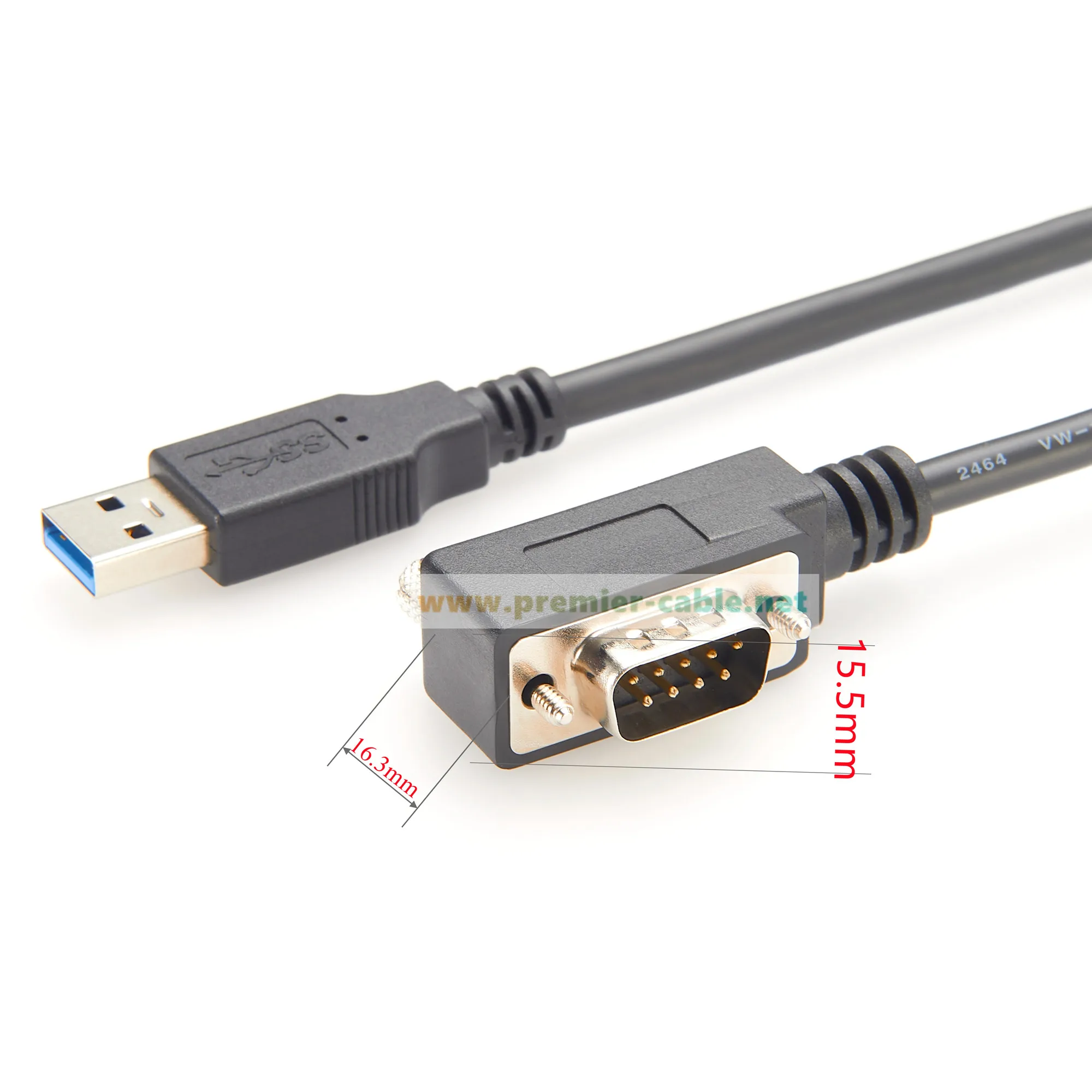 90 Degree Low Profile USB 2.0 to DB9 Male Serial Converter Cable with FTDI FT232RNL Chip Space-Saving USB to RS232 to COM Port