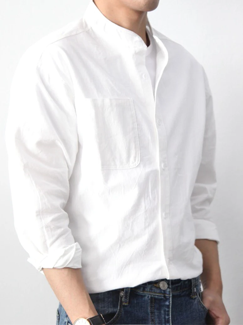 

Premium Cotton Linen Men's Long Sleeve Shirt Stand Collar Light Maturity Style Cityboy Linen Shirt Youth Popular Standard Fit