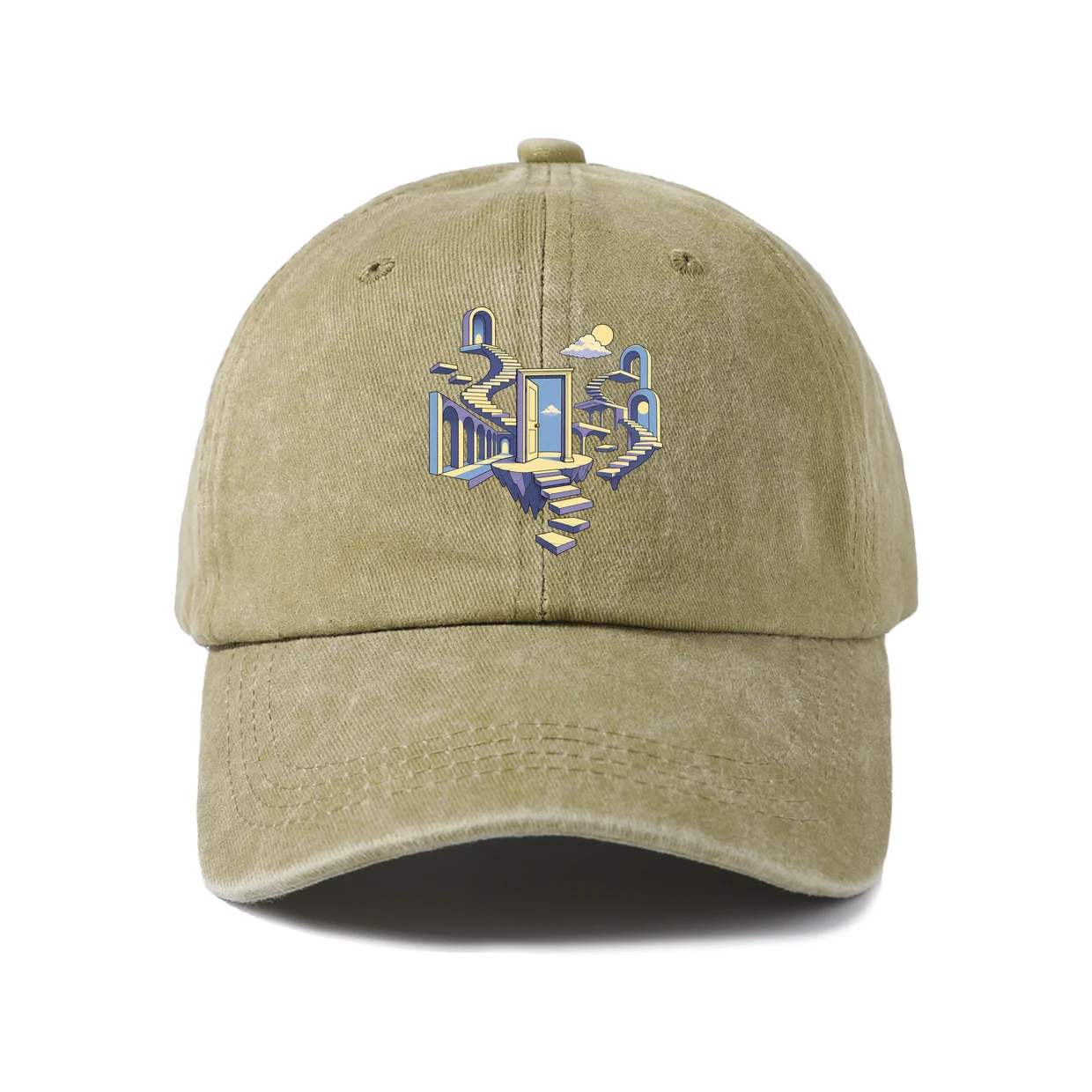 Abstract City Geometry Graphic Baseball Cap, Vintage Washed Adjustable Unisex Dad Hat, Casual Gift