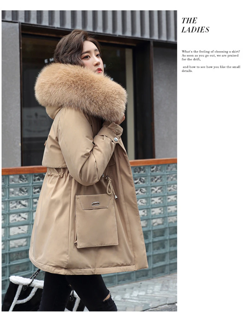Winter Jacket Coat New Women Parka Clothes Long Coat Wool Liner Hooded Jacket Fur Collar Thick Warm Snow Wear Padded Parka