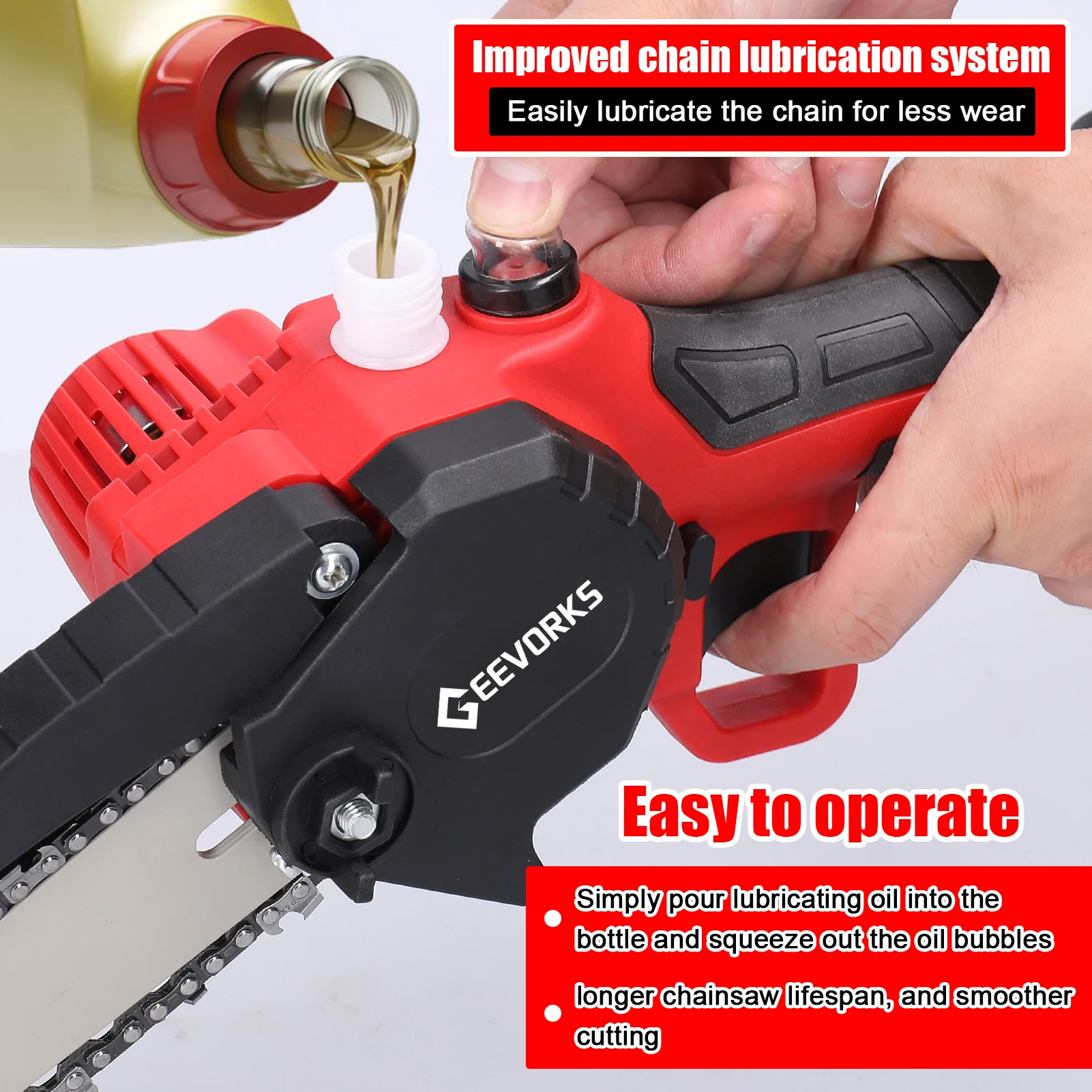 21V 8 Inch Portable Electric Pruning Saws Electric Chainsaw Wood Splitting One-handed Woodworking Tool with Lubrication System