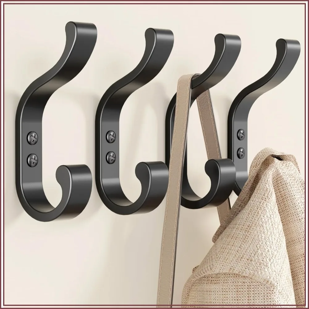 Heavy Duty Wall Mount Hooks, 30 lbs Capacity, 4 Pack, Black for Towels, Purses, Clothes, Mudroom, Bathroom