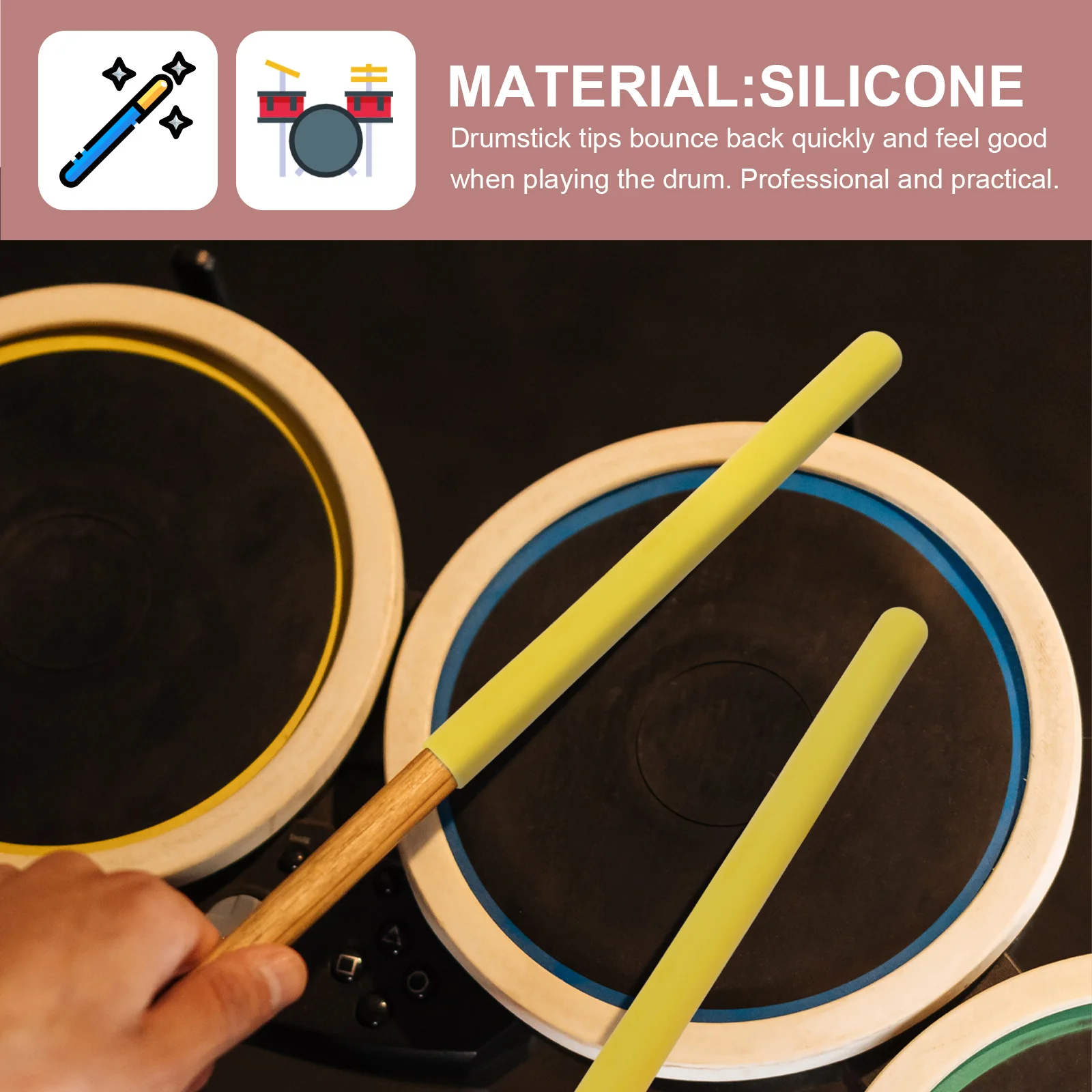 

2 Pcs Practice Drum Stick Rubber Cover Head Protective Silicone Sleeve Mute Protectors Caps for Drumstick