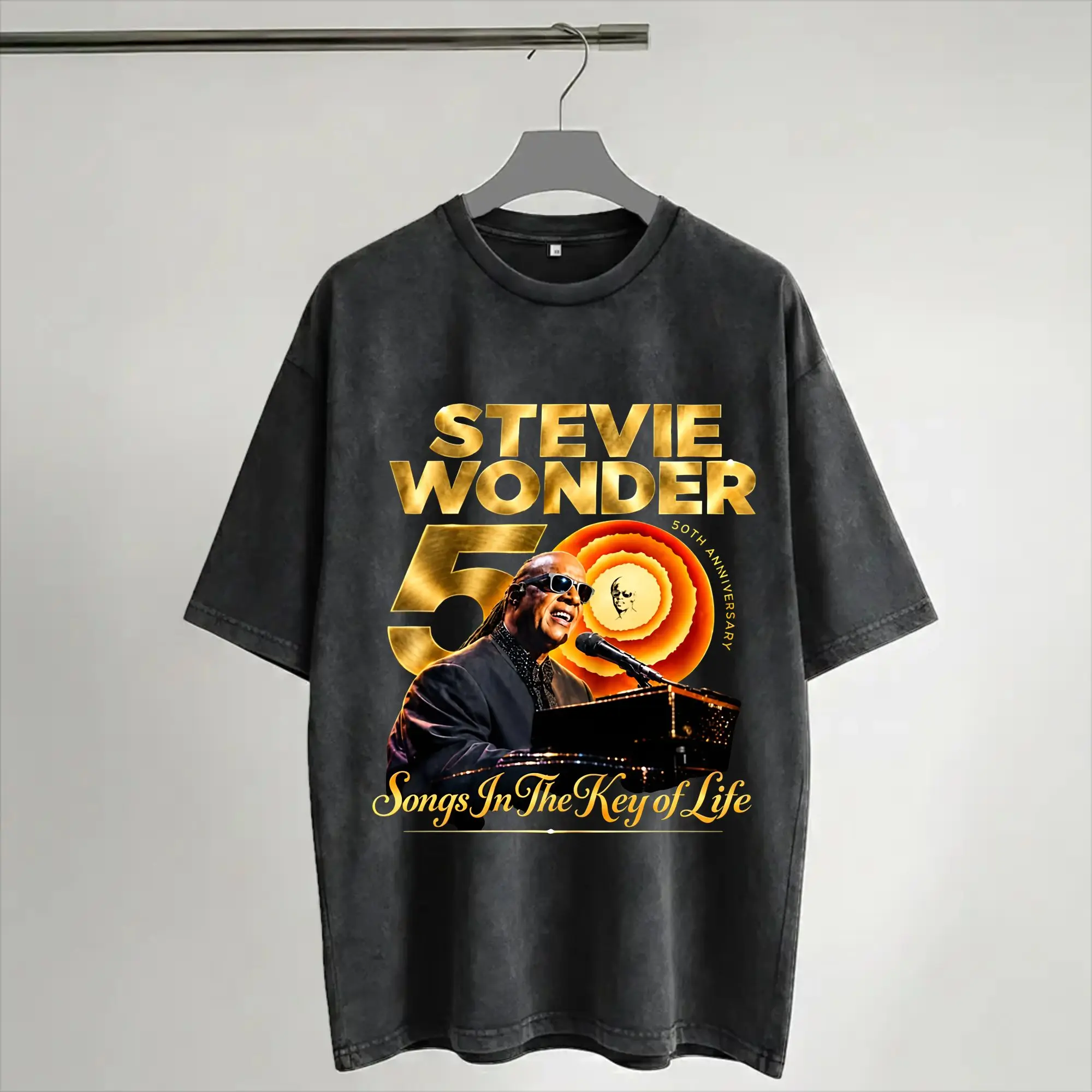 Stevie Wonder Songs in The Key of Life 50th Anniversary Tour  T Shirt Hip Hop Washed Short Sleeve T-Shirt Streetwear