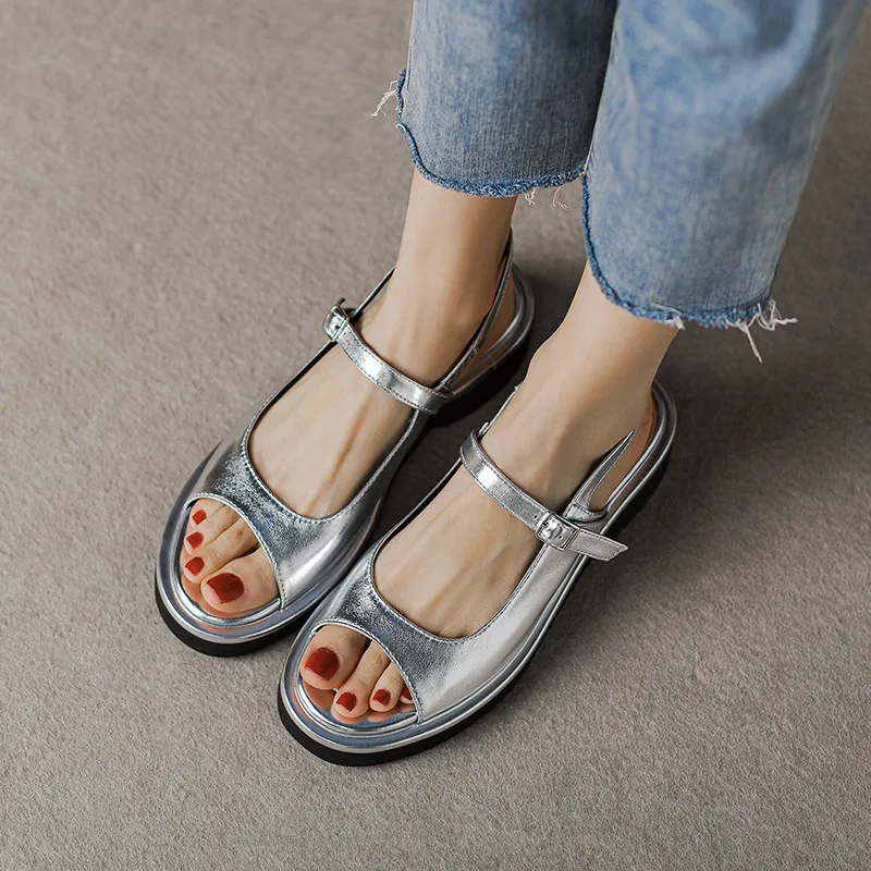 FEDONAS Peep Toe Low Heels Women Sandals Genuine Leather Working Casual Summer Shoes Woman Fashion Concise 2024 New Arrival