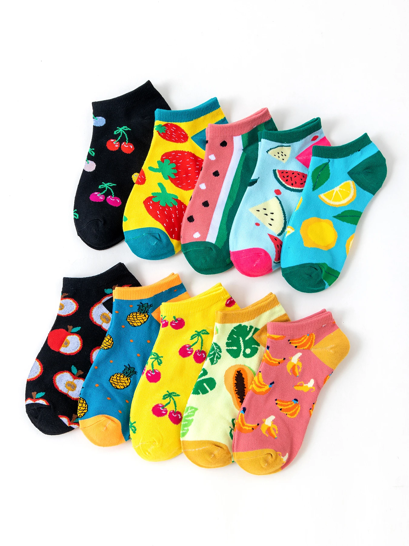 10/15 زوجًا من الجوارب النسائية الملونة المطبوعة بالفواكه للربيع والصيف، جوارب لطيفة غير رسمية بتصميم ممتع، جوارب مريحة #3