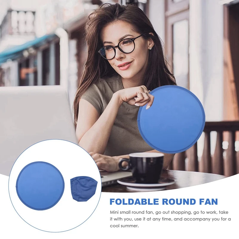 5X Foldable Round Fan-Blue