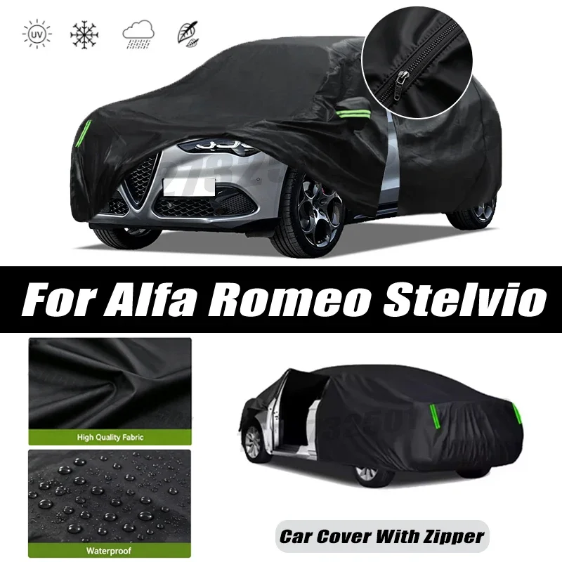 For Alfa Romeo Stelvio Car Covers Outdoor Waterproof Sun Rain Snow Protection UV Car Zipper Design Black Car Cover Accessories