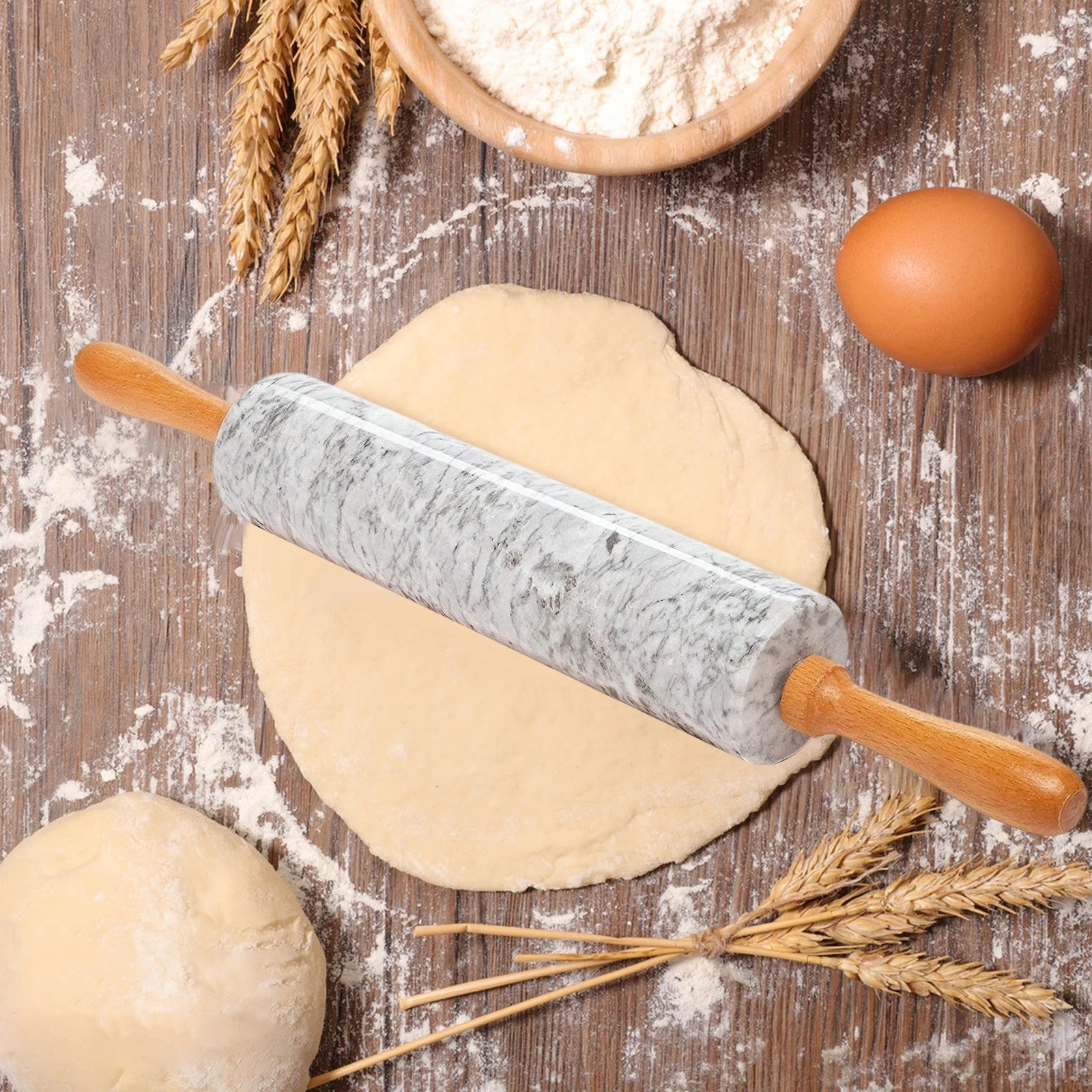 

Deluxe Marble Stone Rolling Pin with Wooden Handles and Cradle Cake Pizza Tools Baking Roller Rolling Pin for Pizza Pie Pastry