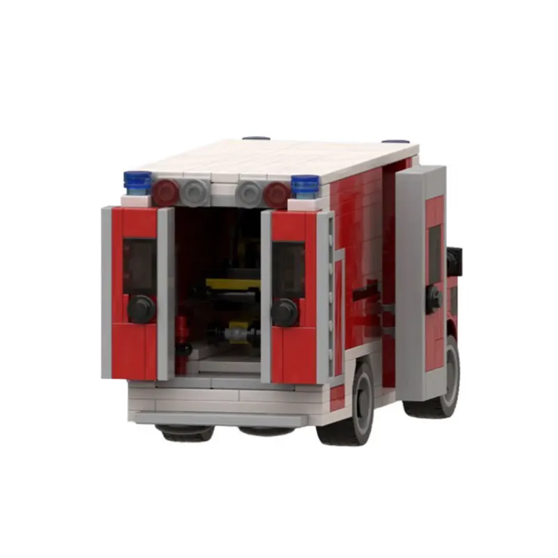 MOC-bloques de construcción de ambulancia de rescate europeo, Kit de modelo de vehículo de emergencia con pantalla Interior detallada, regalo para niños y adultos